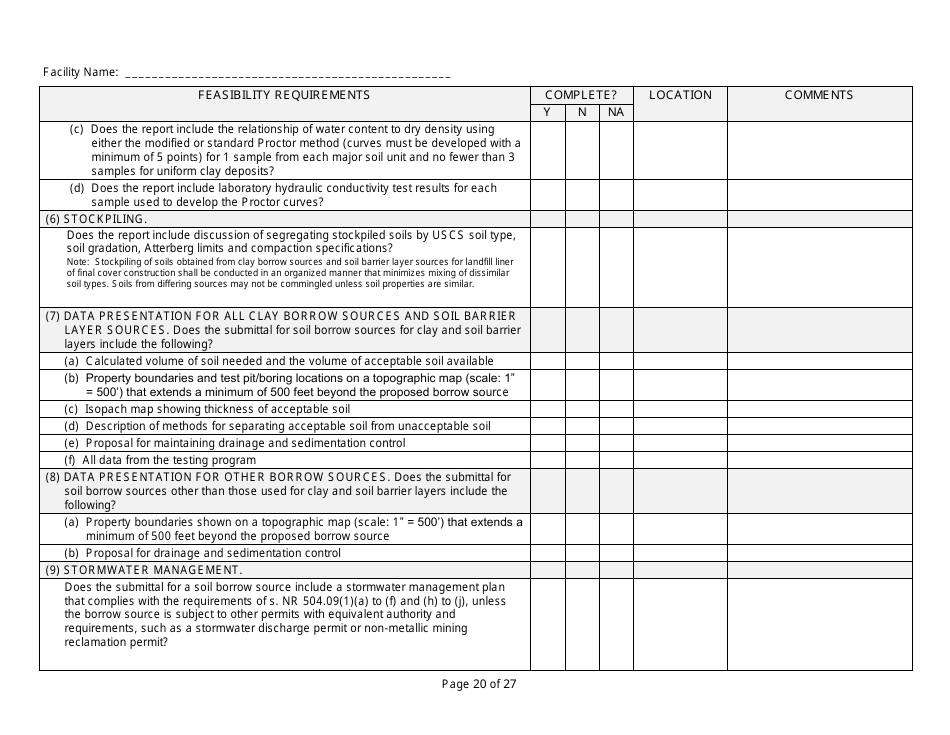 Feasibility Report Completeness Checklist - Wisconsin, Page 20