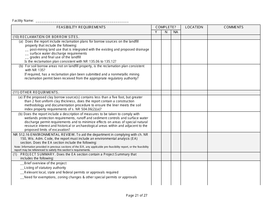 Feasibility Report Completeness Checklist - Wisconsin, Page 21