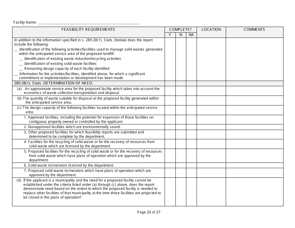 Feasibility Report Completeness Checklist - Wisconsin, Page 25