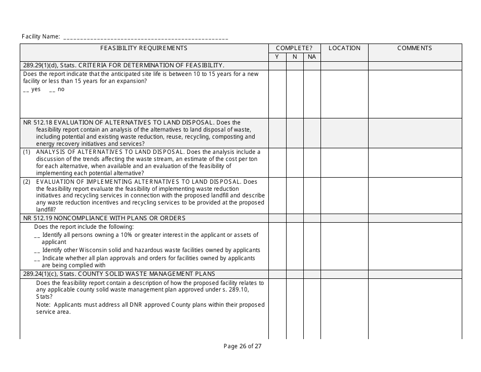 Feasibility Report Completeness Checklist - Wisconsin, Page 26