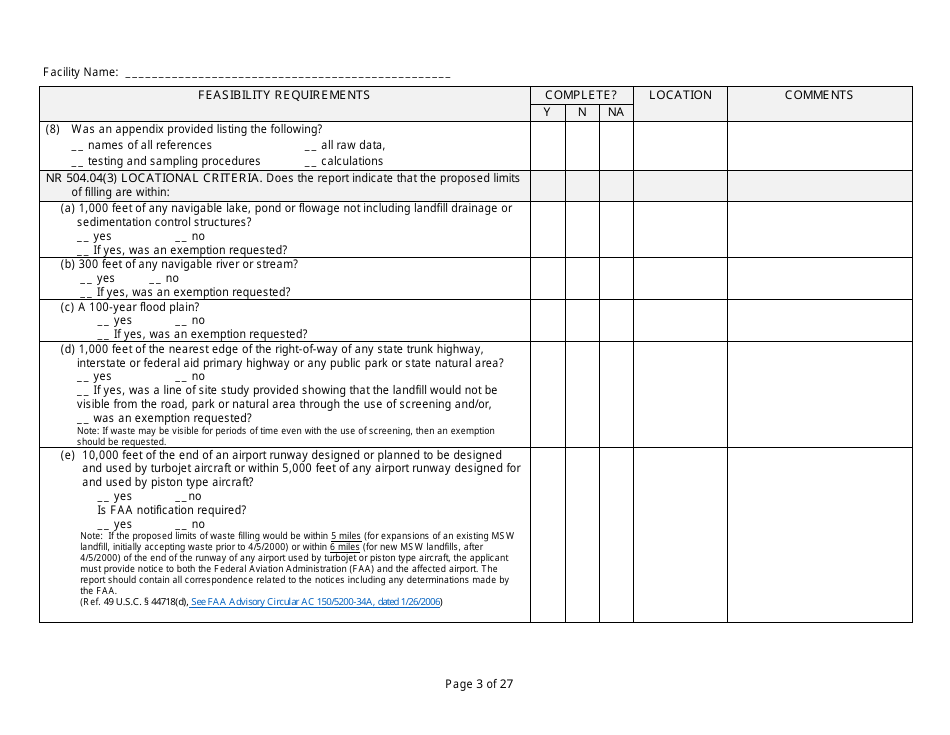 Feasibility Report Completeness Checklist - Wisconsin, Page 3