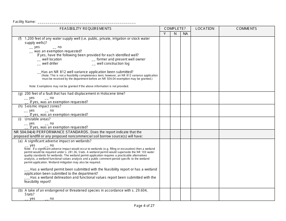 Feasibility Report Completeness Checklist - Wisconsin, Page 4
