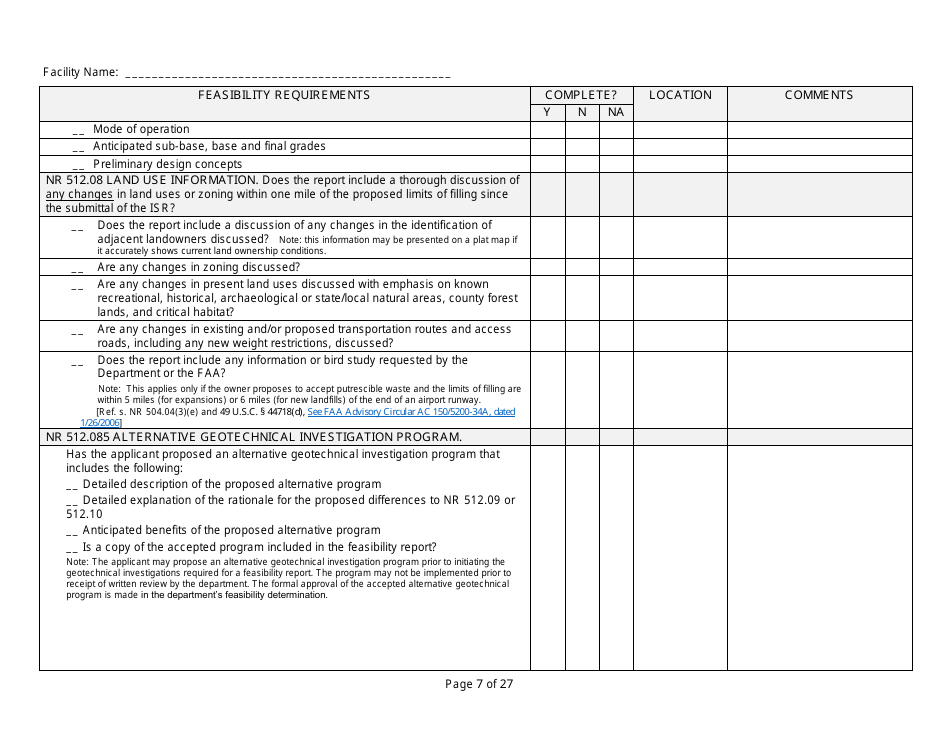 Feasibility Report Completeness Checklist - Wisconsin, Page 7