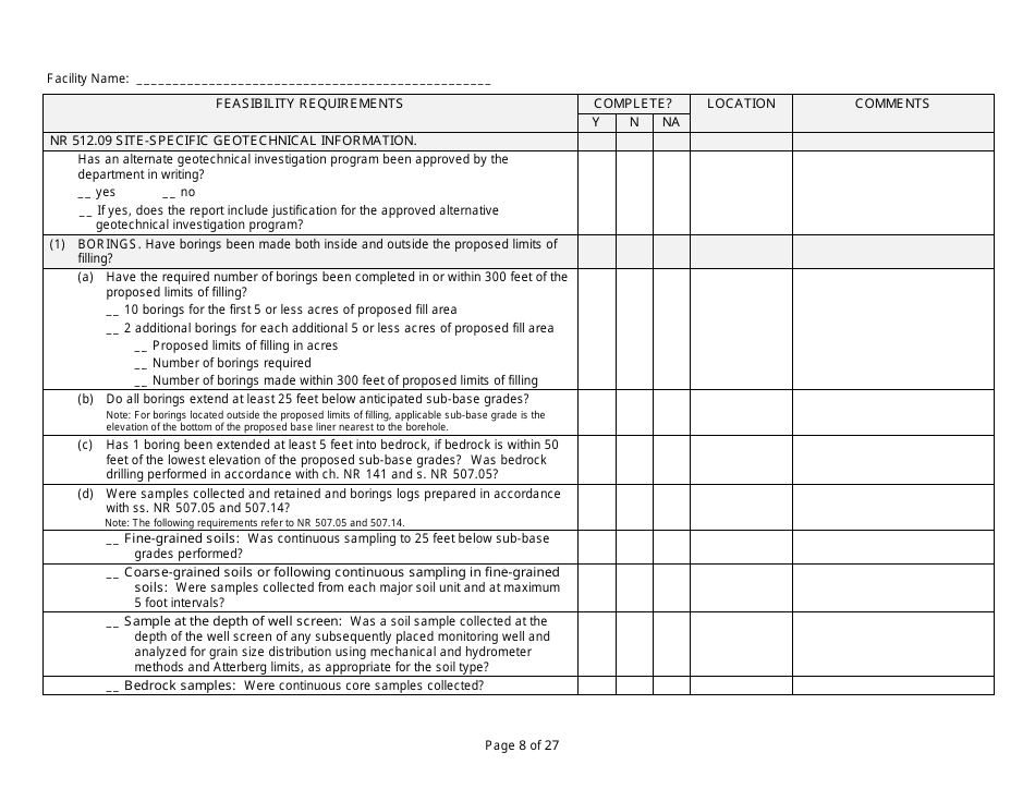 Feasibility Report Completeness Checklist - Wisconsin, Page 8