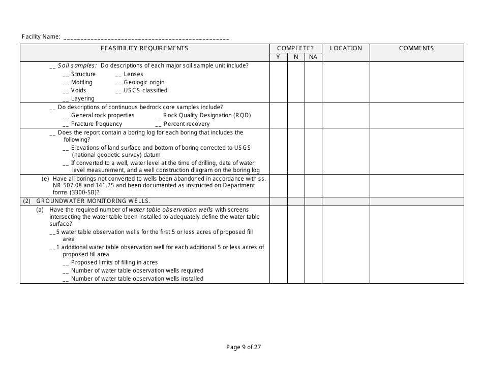 Feasibility Report Completeness Checklist - Wisconsin, Page 9