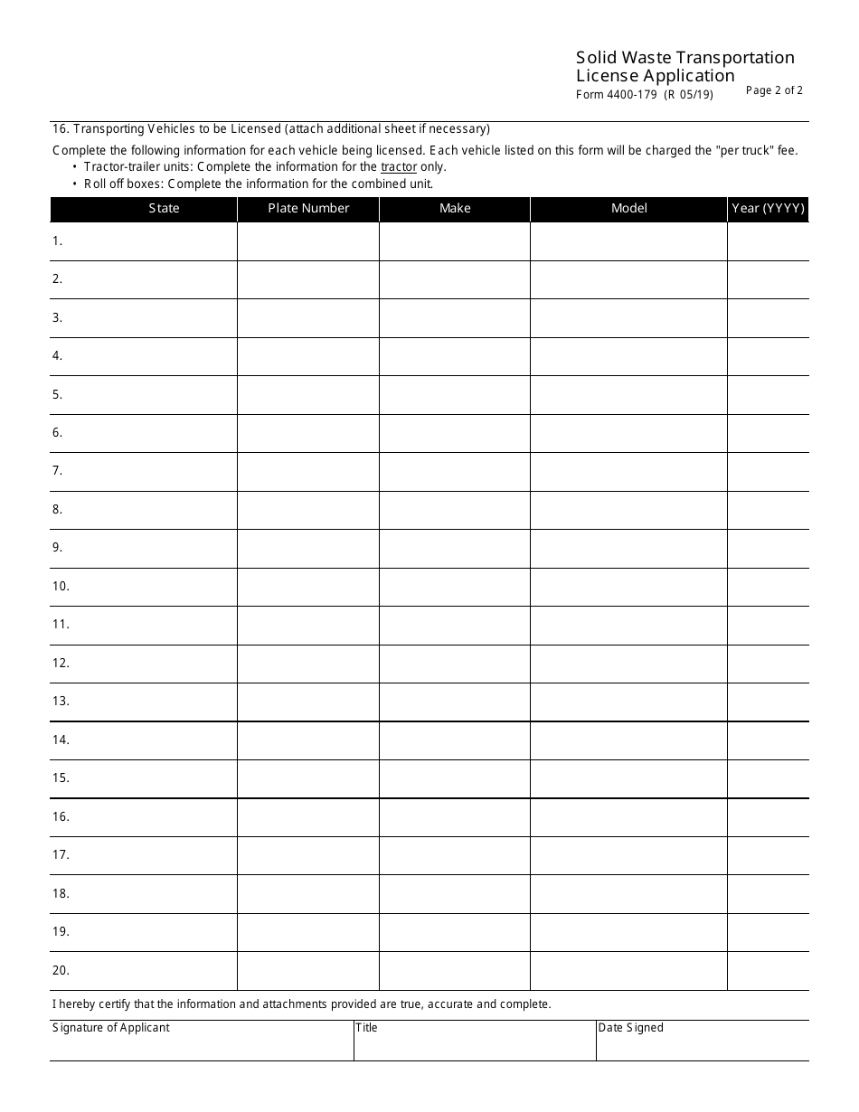 Form 4400-179 Solid Waste Transportation License Application - Wisconsin, Page 2