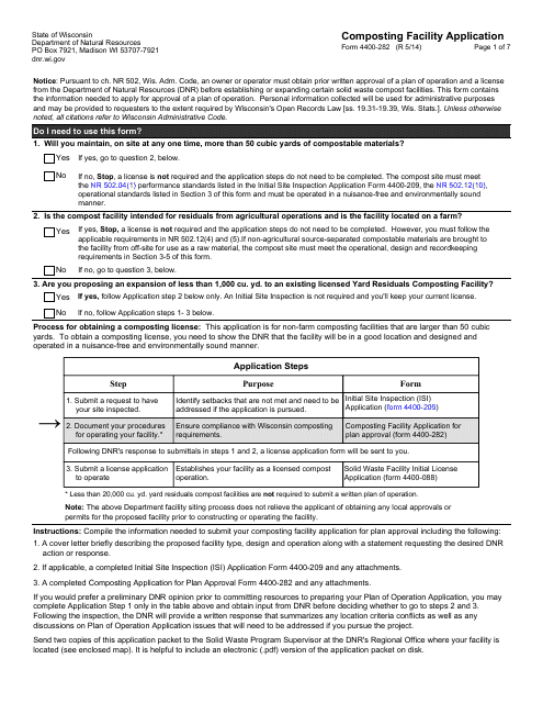 Form 4400-282 Composting Facility Application - Wisconsin