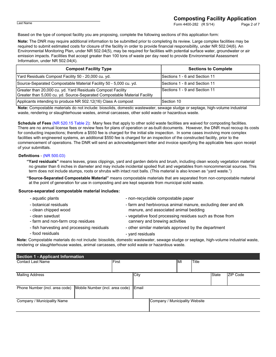 Form 4400-282 Composting Facility Application - Wisconsin, Page 2