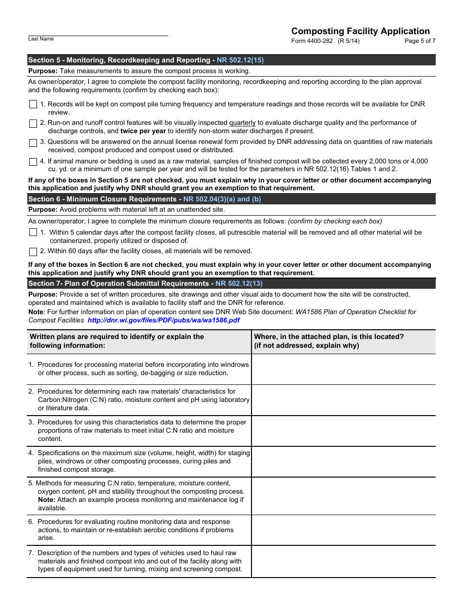 Form 4400-282 Composting Facility Application - Wisconsin, Page 5