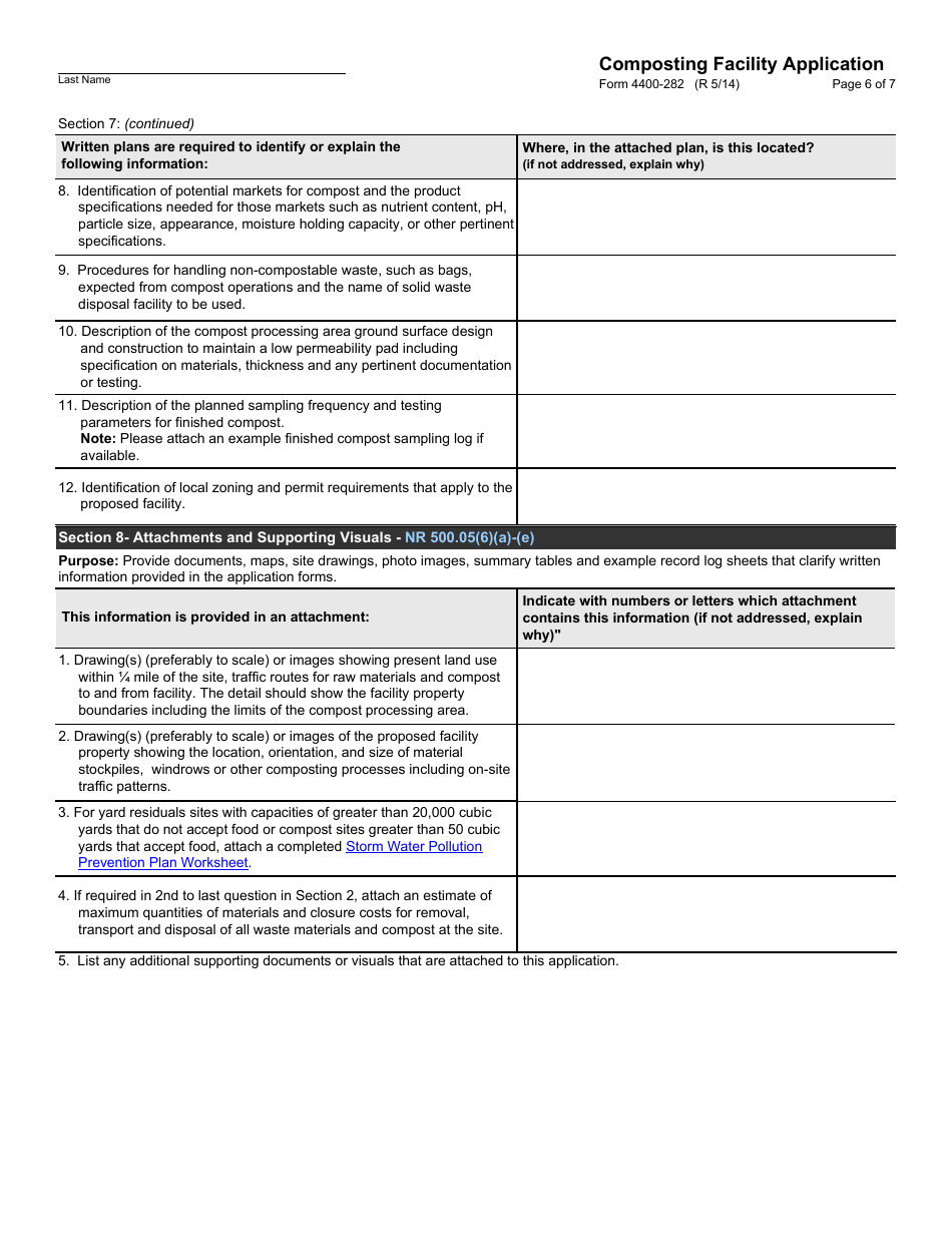 Form 4400-282 Composting Facility Application - Wisconsin, Page 6