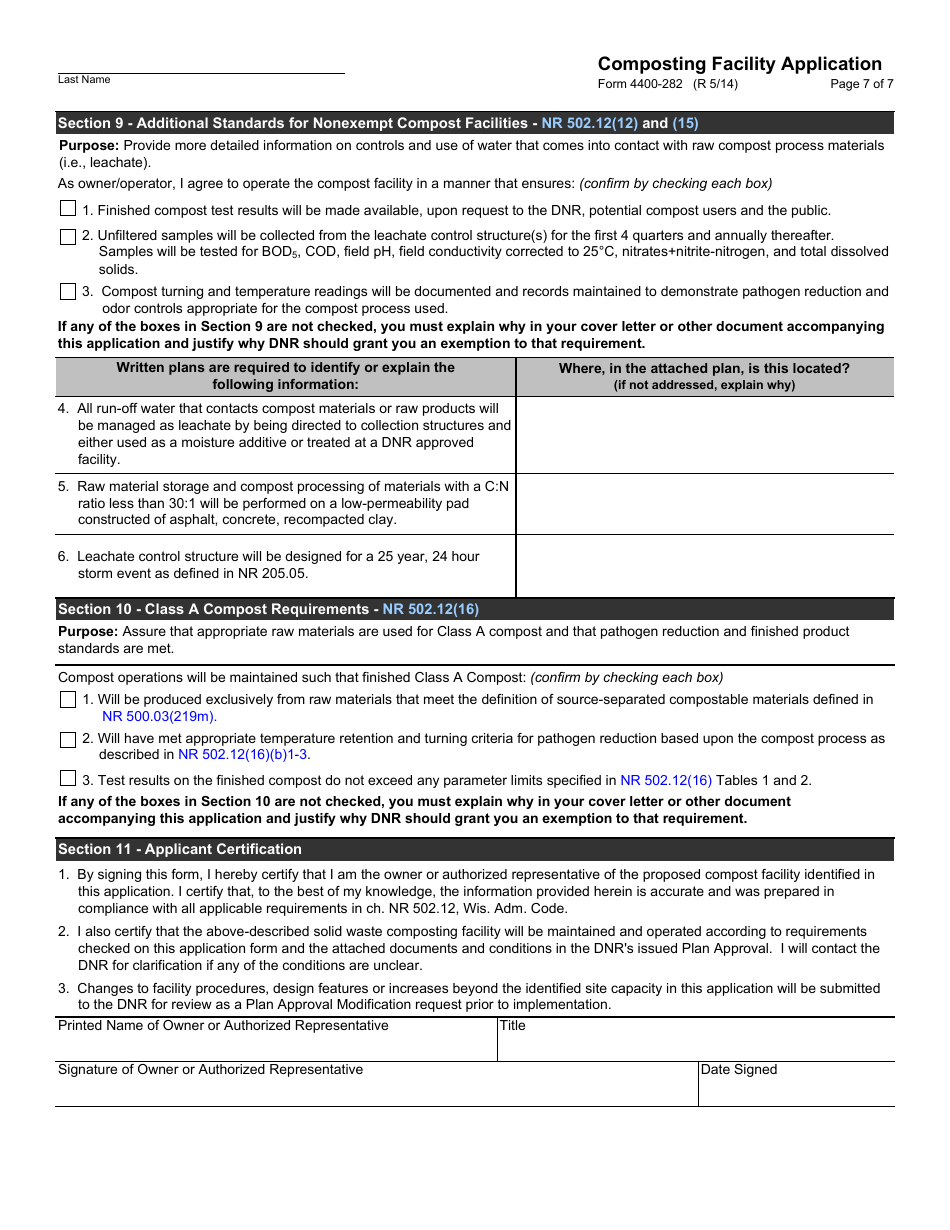 Form 4400-282 Composting Facility Application - Wisconsin, Page 7