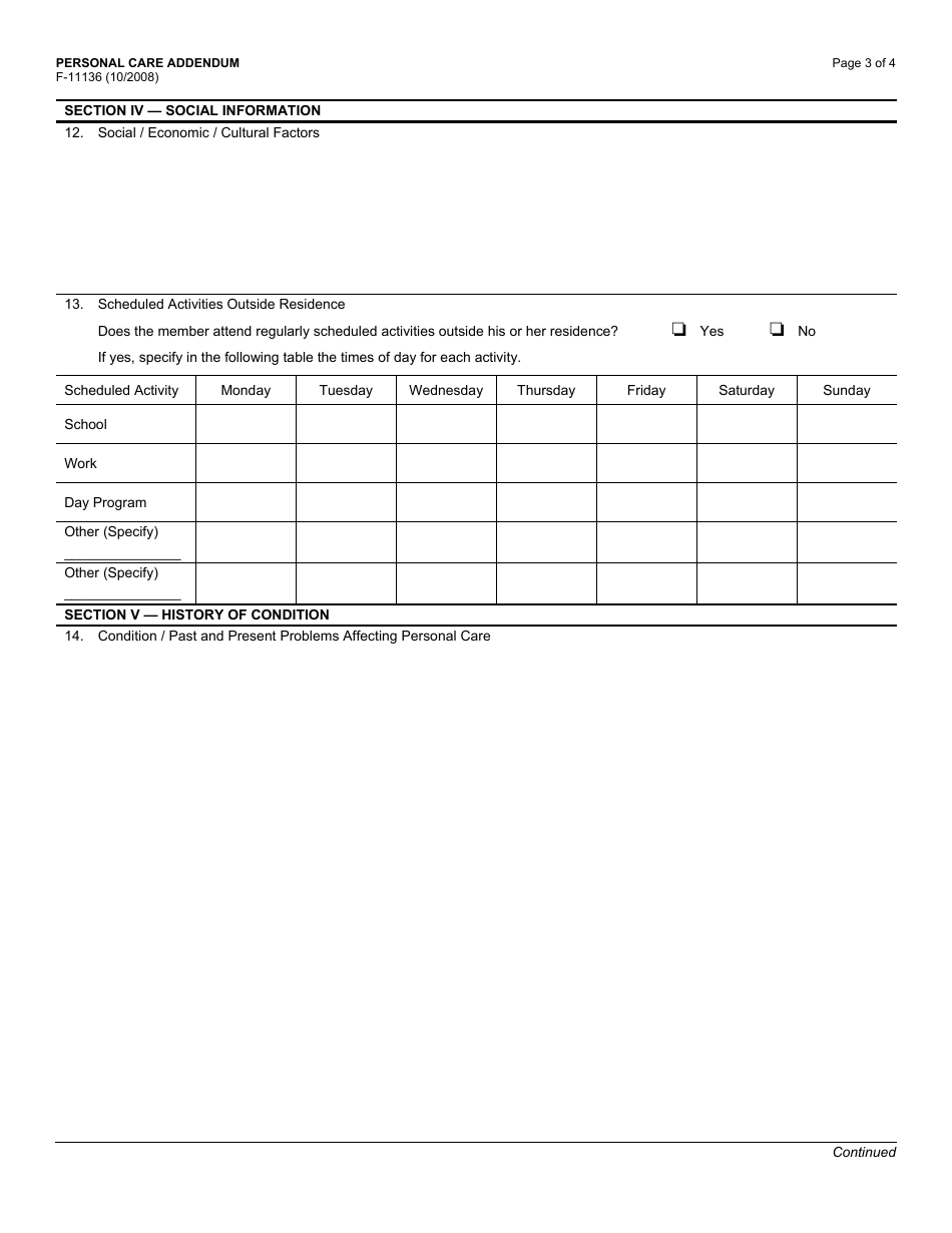 Form F-11136 Personal Care Addendum - Wisconsin, Page 3