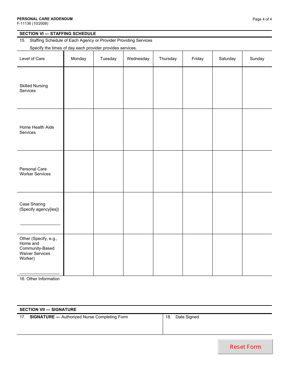 Form F-11136 Personal Care Addendum - Wisconsin, Page 4