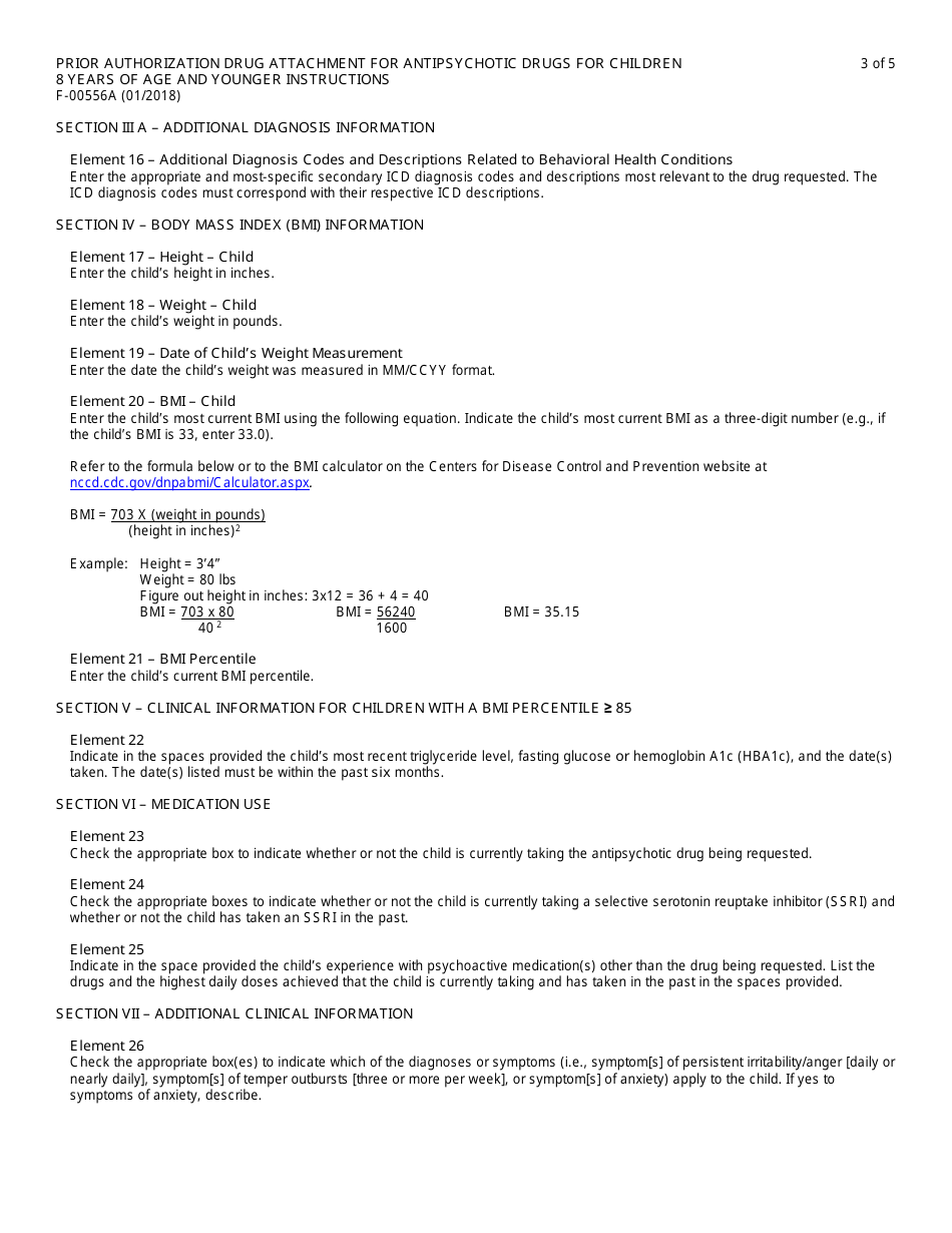 Instructions for Form F-00556 Prior Authorization Drug Attachment for Antipsychotic Drugs for Children 8 Years of Age and Younger - Wisconsin, Page 3