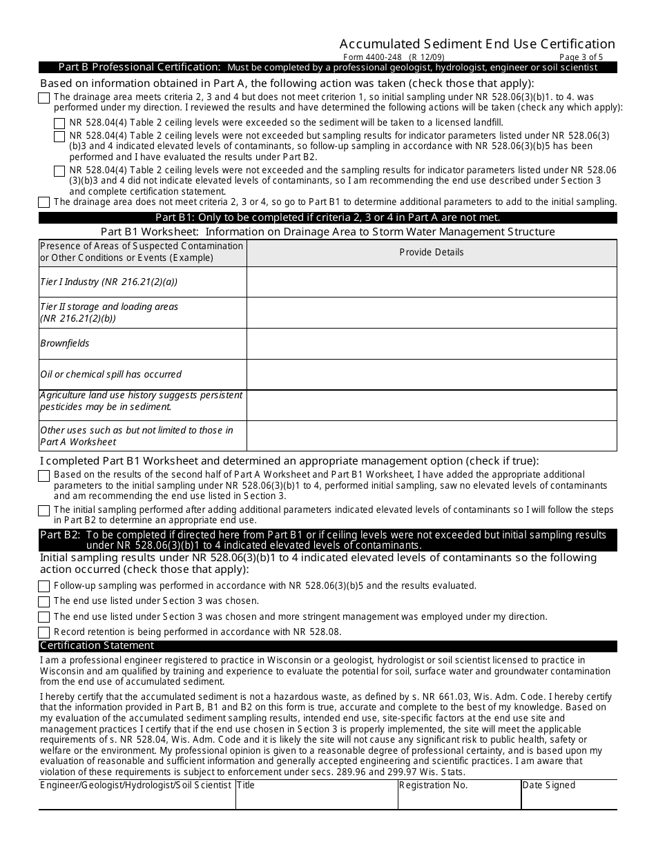 Form 4400-248 Accumulated Sediment End Use Certification - Wisconsin, Page 3