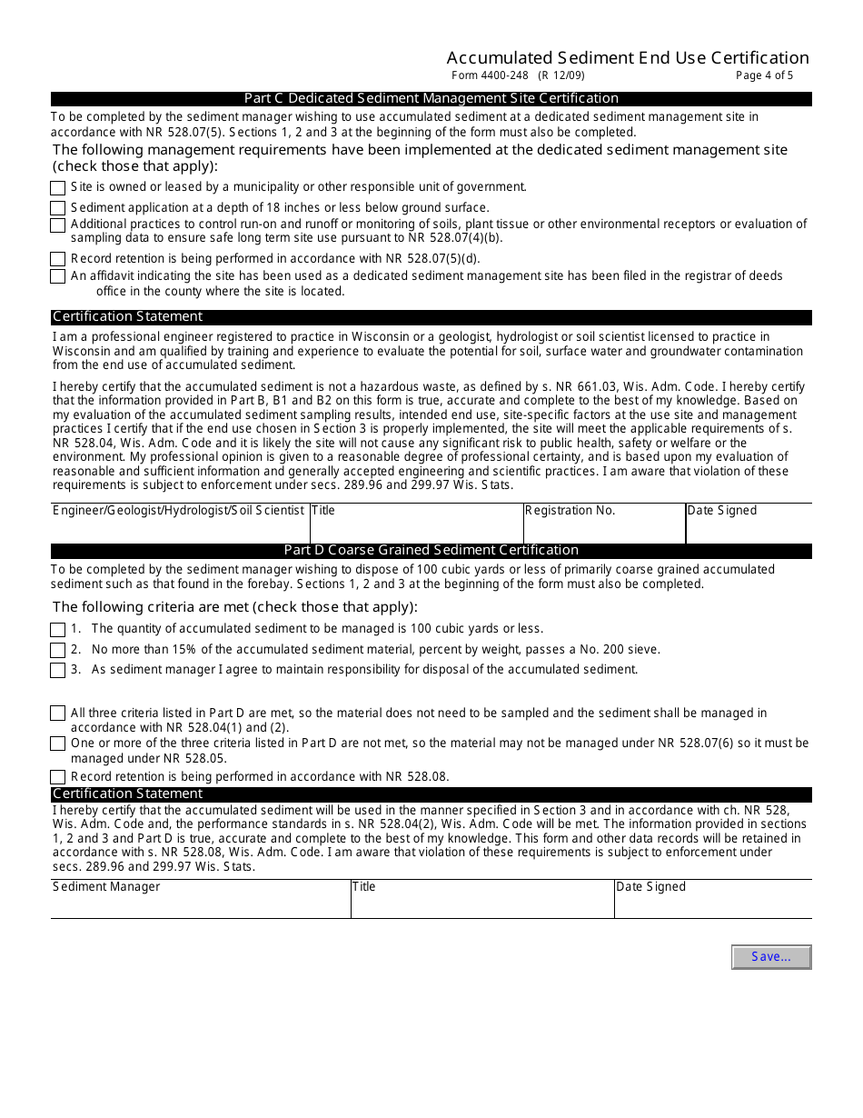 Form 4400-248 Accumulated Sediment End Use Certification - Wisconsin, Page 4