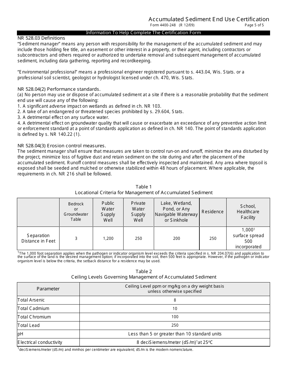 Form 4400-248 Accumulated Sediment End Use Certification - Wisconsin, Page 5