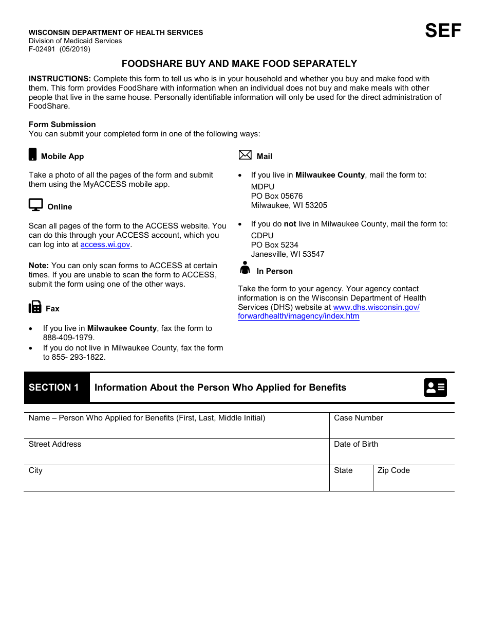 Form F-02491 Foodshare Buy and Make Food Separately - Wisconsin, Page 1
