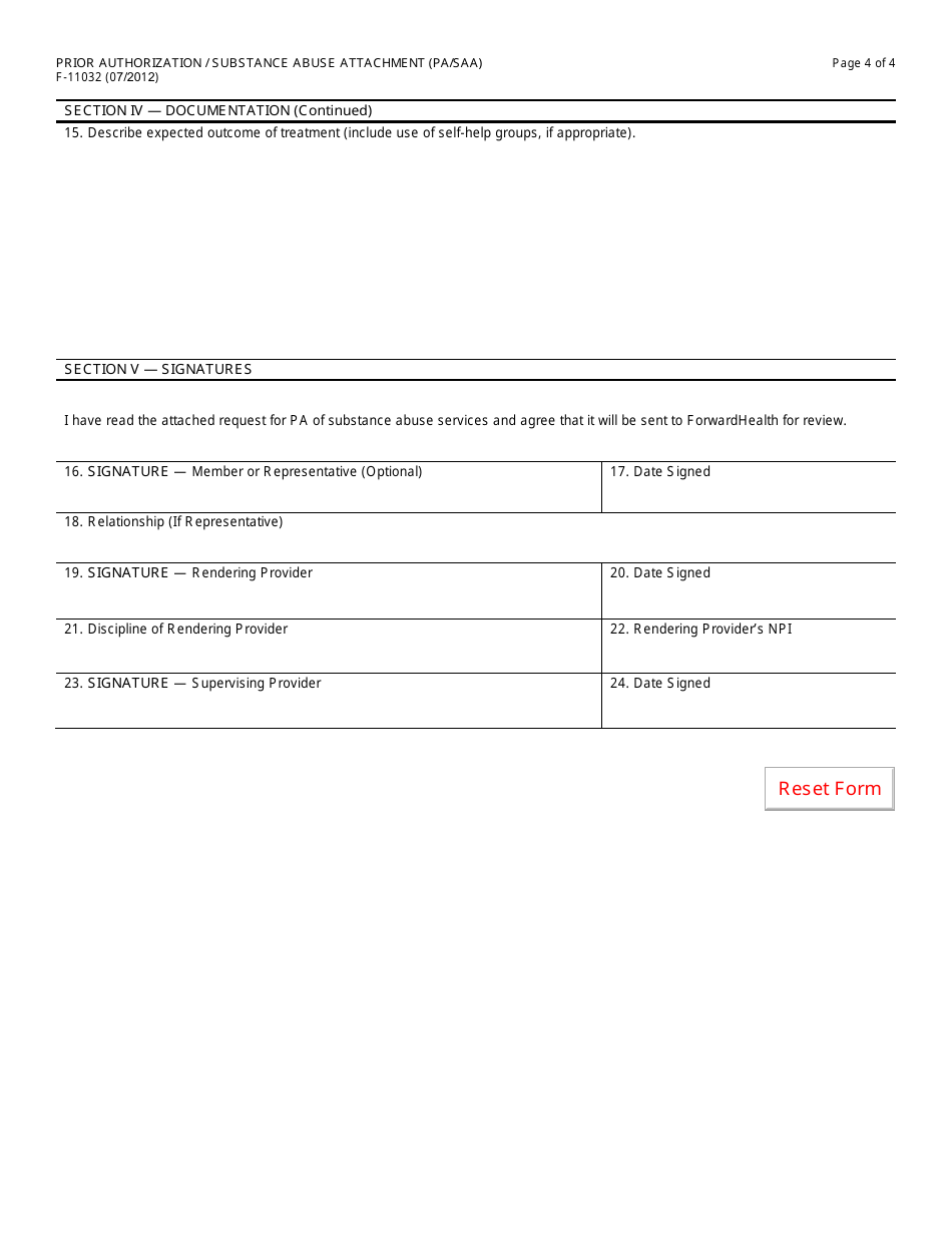 Form F-11032 Prior Authorization / Substance Abuse Attachment (Pa / Saa) - Wisconsin, Page 4