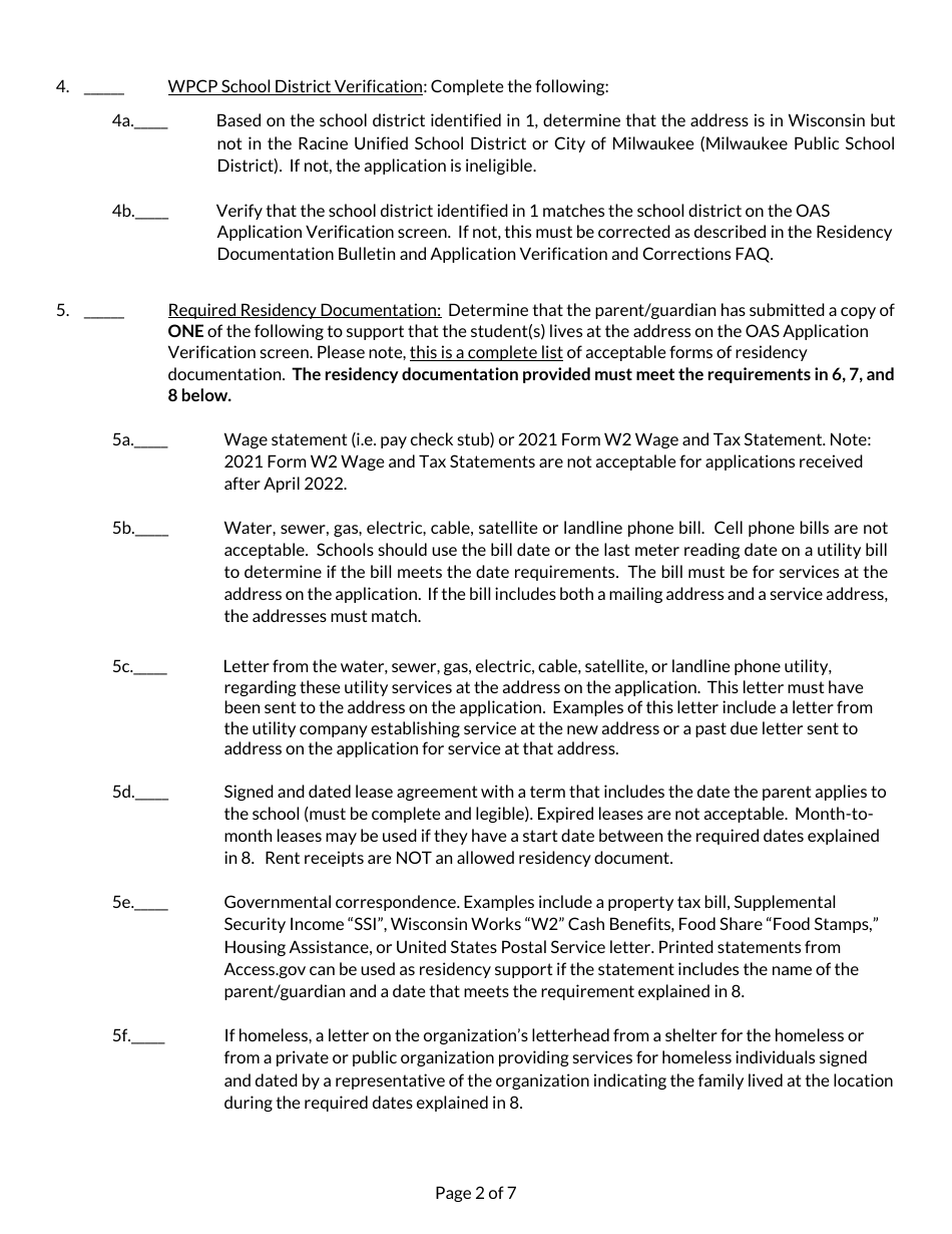 School Year Student Application Checklist - Private School Choice Programs - Wisconsin, Page 2