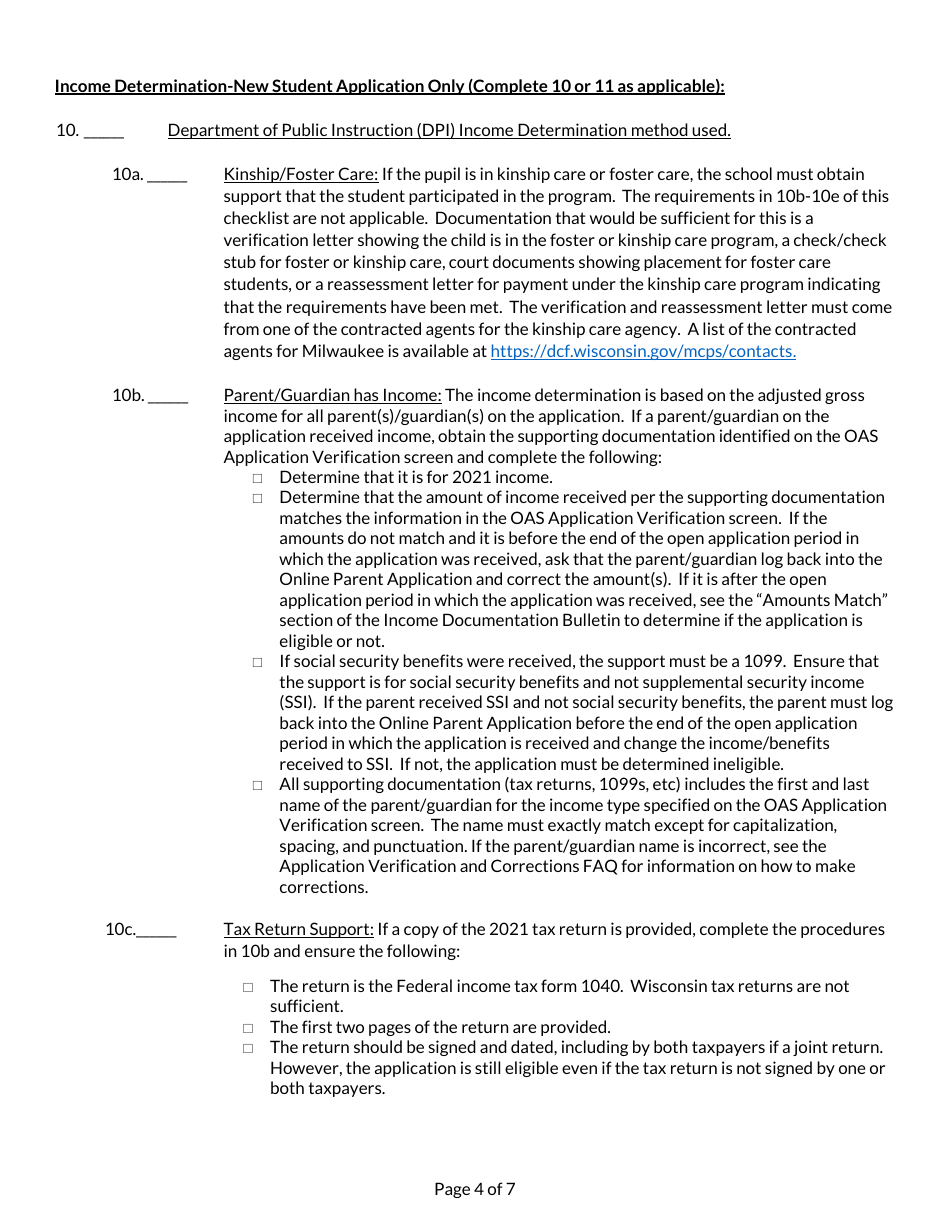 School Year Student Application Checklist - Private School Choice Programs - Wisconsin, Page 4