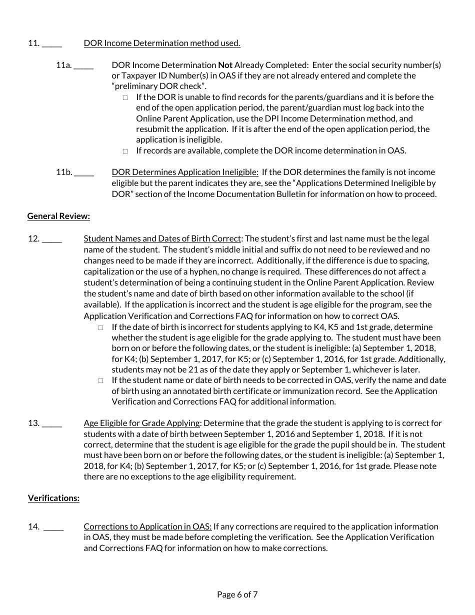 School Year Student Application Checklist - Private School Choice Programs - Wisconsin, Page 6