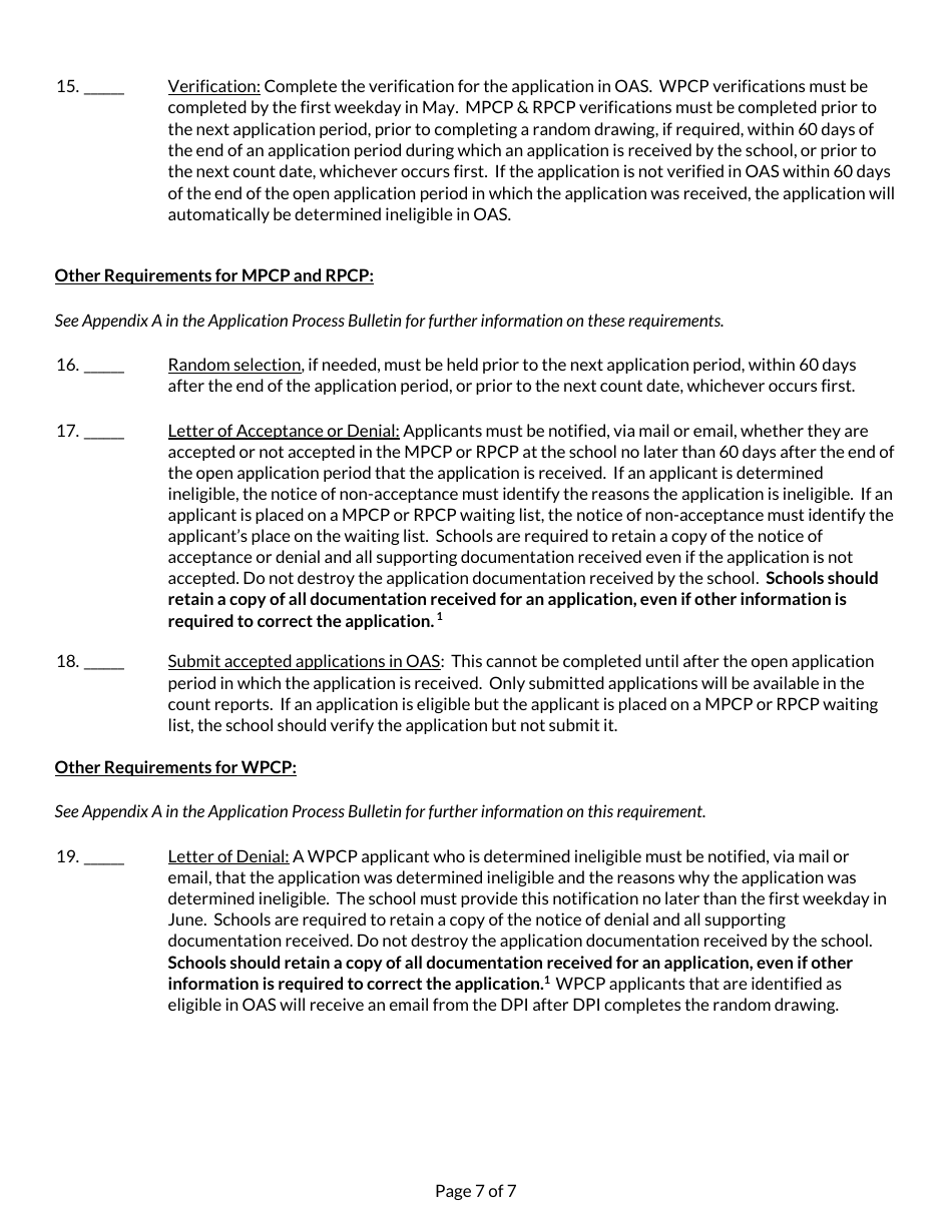 School Year Student Application Checklist - Private School Choice Programs - Wisconsin, Page 7