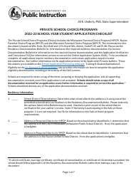 Document preview: School Year Student Application Checklist - Private School Choice Programs - Wisconsin, 2023