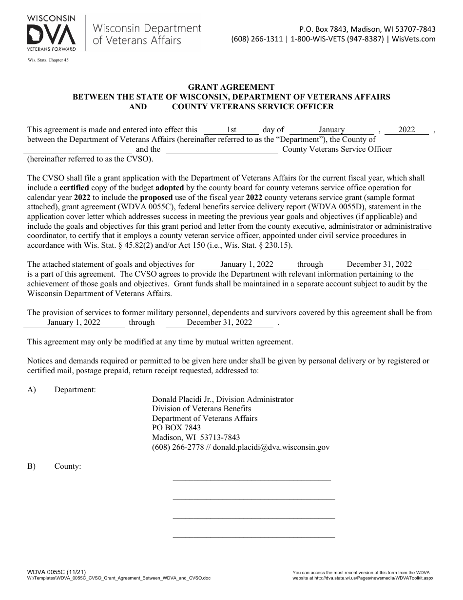 Form WDVA0055 Application for County Veterans Service Grant - Wisconsin, Page 3