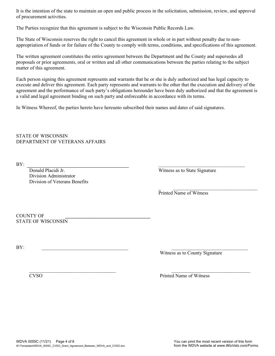 Form WDVA0055 Application for County Veterans Service Grant - Wisconsin, Page 4