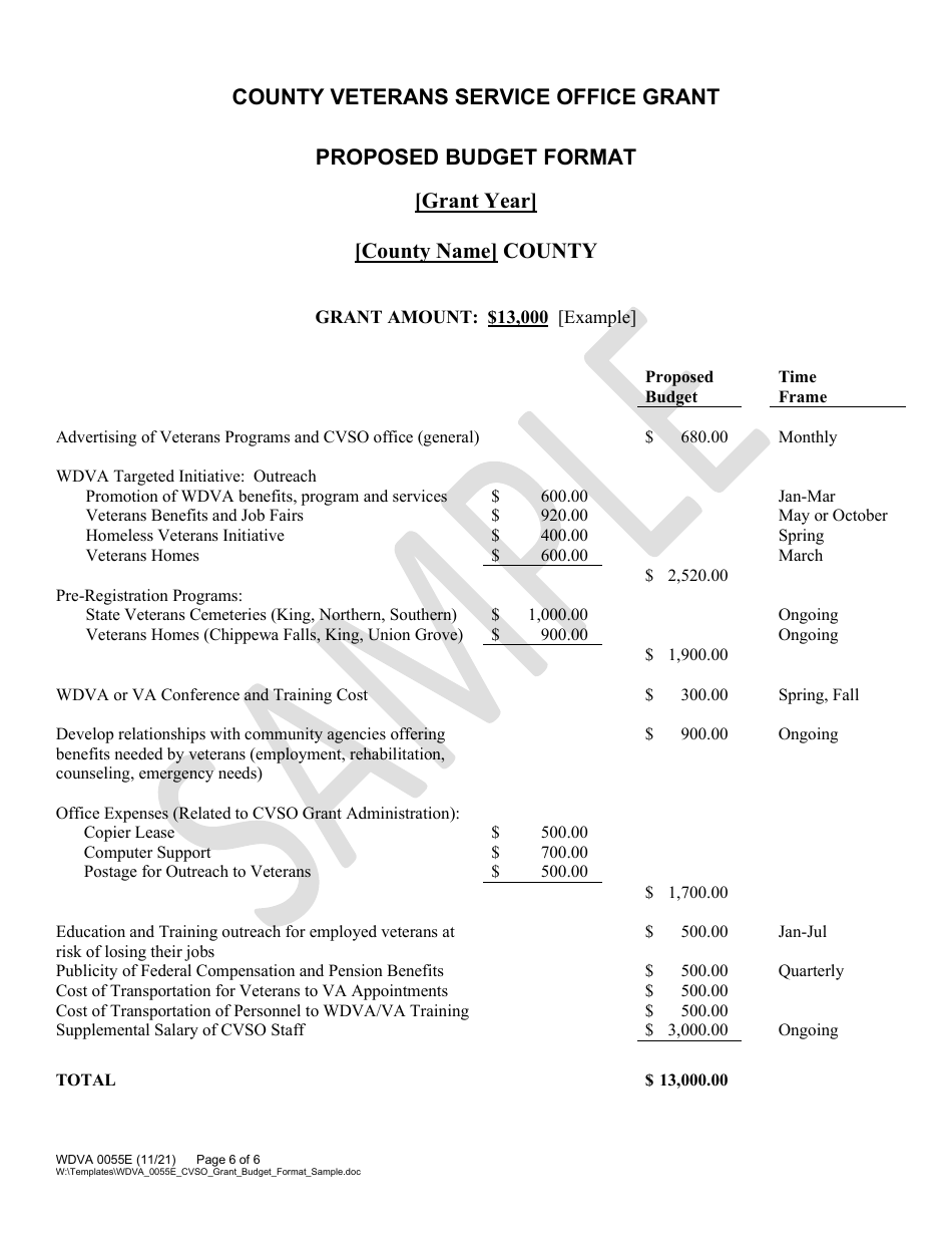Form WDVA0055 Application for County Veterans Service Grant - Wisconsin, Page 6