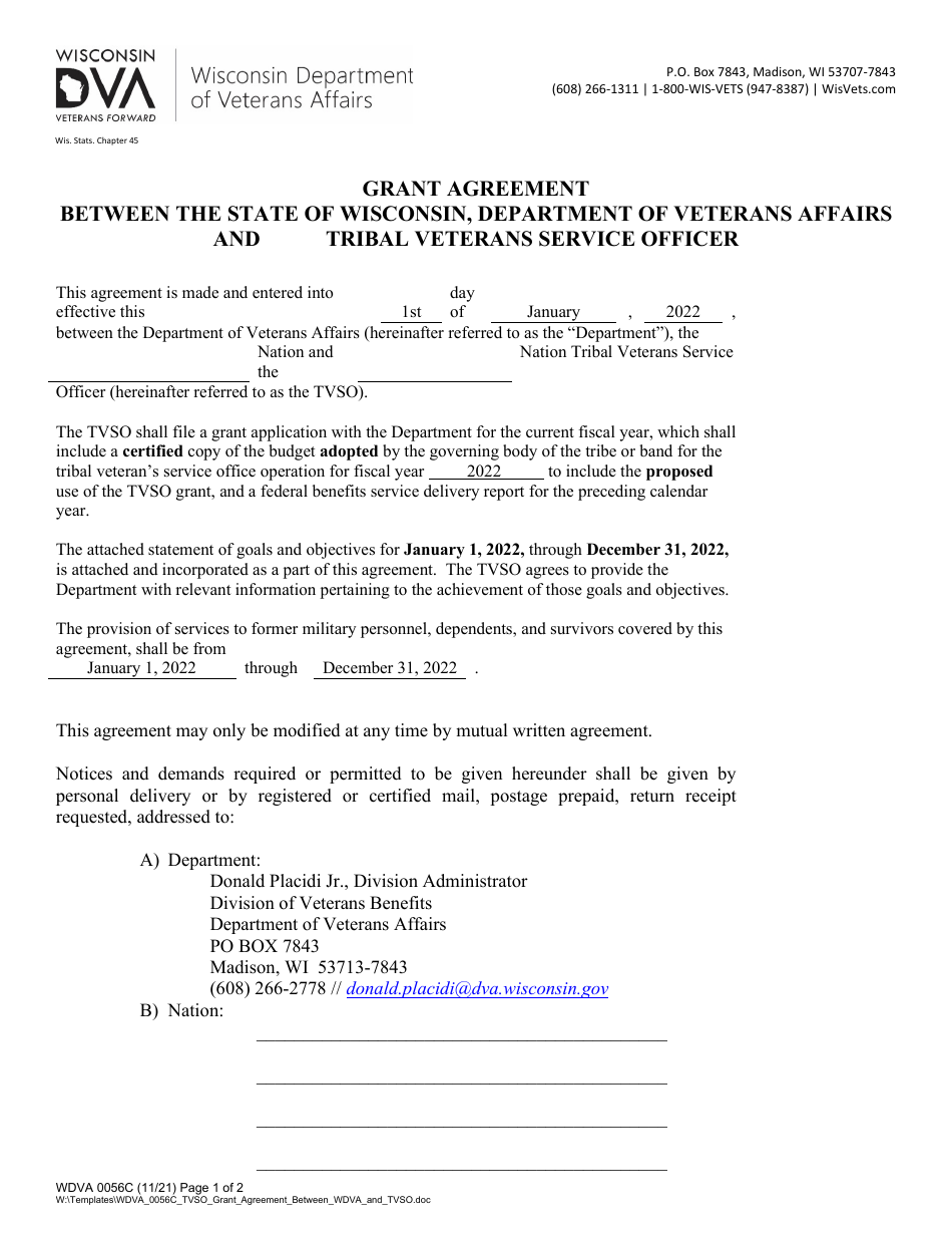 Form WDVA0056 Application for American Indian Veterans Service Grant - Wisconsin, Page 3