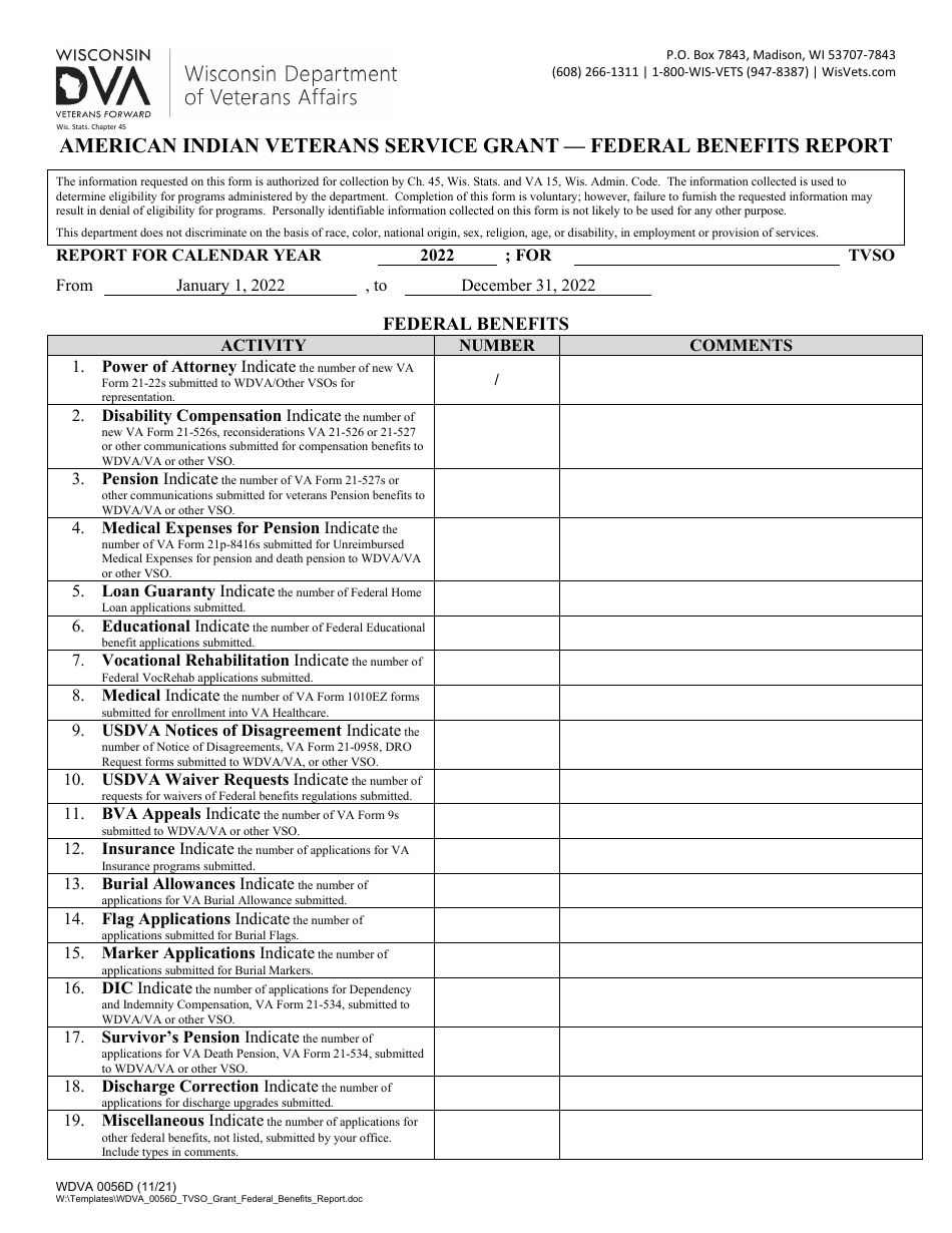 Form WDVA0056 Application for American Indian Veterans Service Grant - Wisconsin, Page 5