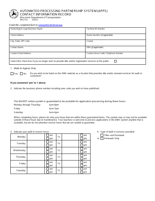 Form MV2133  Printable Pdf