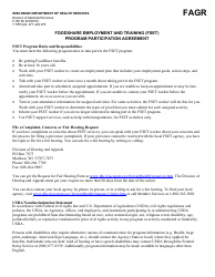Document preview: Form F-00136 Foodshare Employment and Training (Fset) Program Participation Agreement - Wisconsin