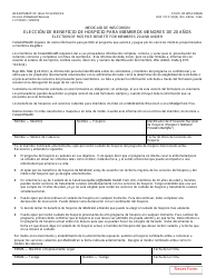 Document preview: Formulario F-01009A Eleccion De Beneficio De Hospicio Para Miembros Menores E 20 Anos - Wisconsin (Spanish)