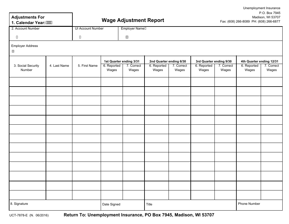 Form UCT-7878-E Age Adjustment Report - Wisconsin, Page 1