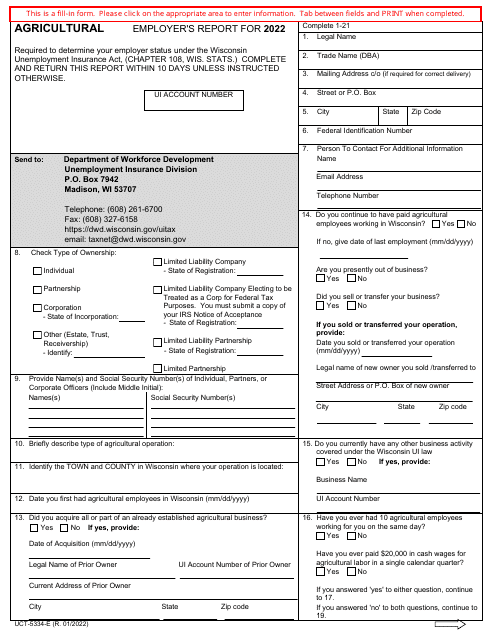 Form UCT-5334-E 2022 Printable Pdf