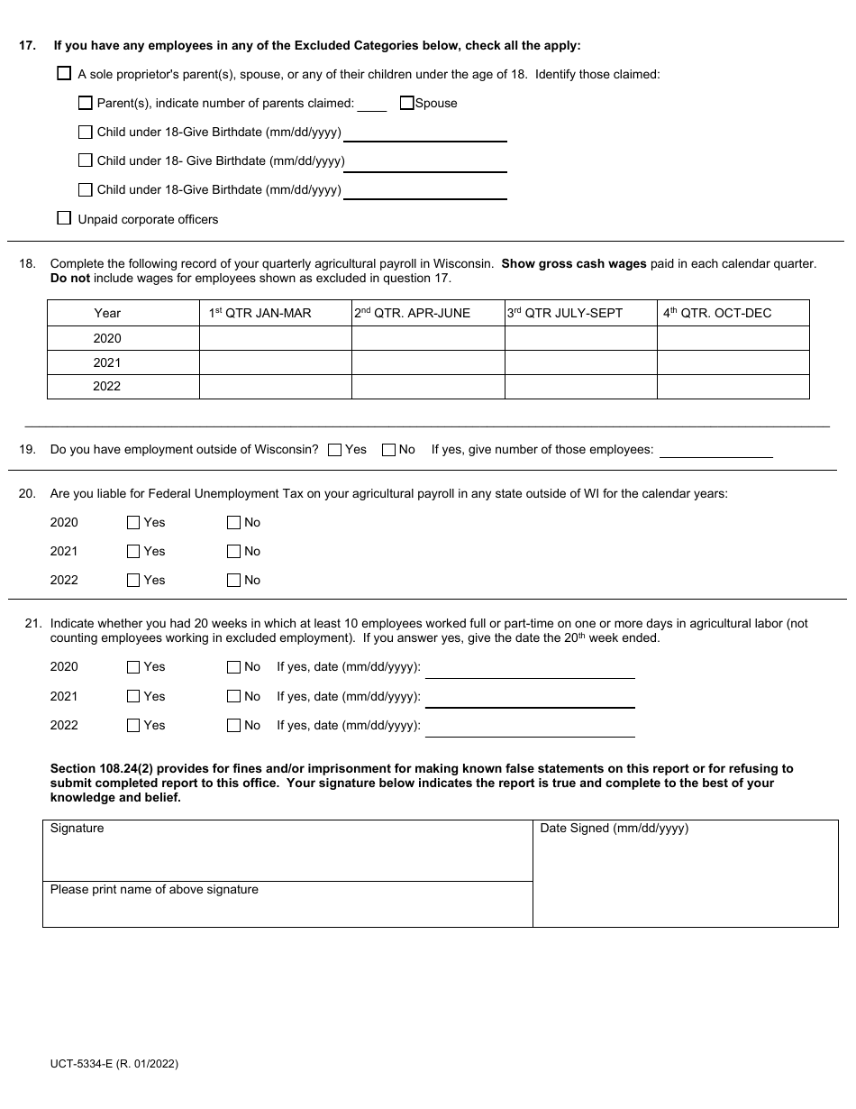 Form UCT-5334-E Agricultural Employers Report - Wisconsin, Page 2