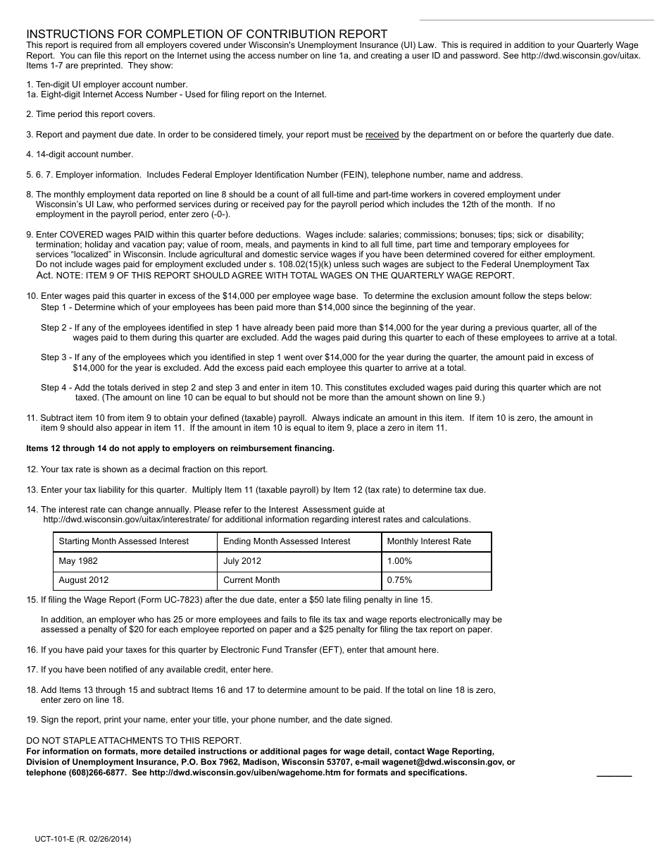 Form UCT-101-E Quarterly Contribution Report to Be Filed With Quarterly Wage Report - Wisconsin, Page 2