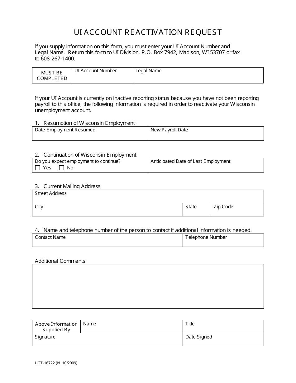 Form UCT16722 Fill Out, Sign Online and Download Printable PDF