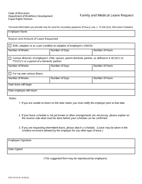 Form ERD-10110 Family and Medical Leave Request - Wisconsin