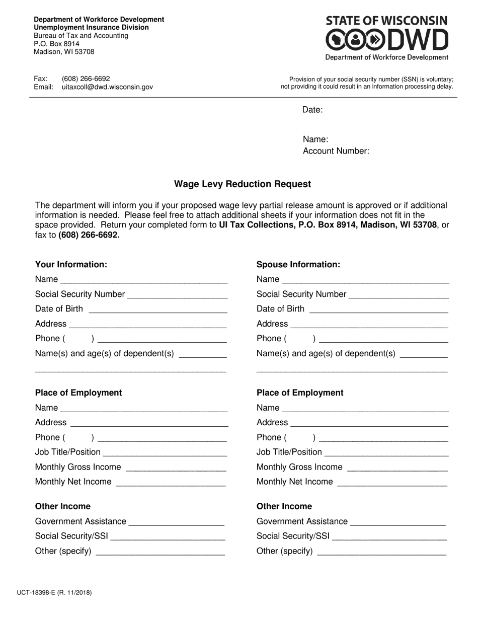 Form UCT18398E Download Fillable PDF or Fill Online Wage Levy