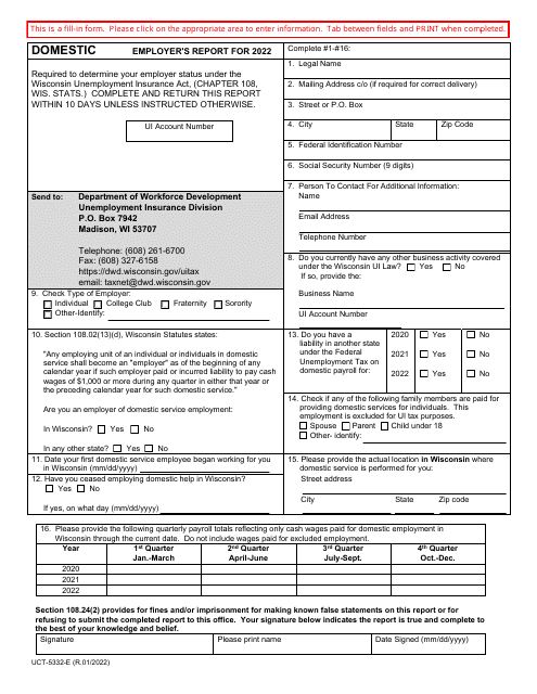 Form UCT-5332-E 2022 Printable Pdf