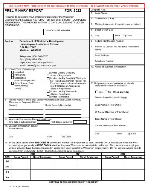 Form UCT-43-E 2022 Printable Pdf