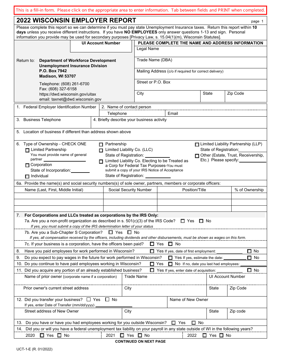 Form UCT-1-E - 2022 - Fill Out, Sign Online and Download Fillable PDF ...