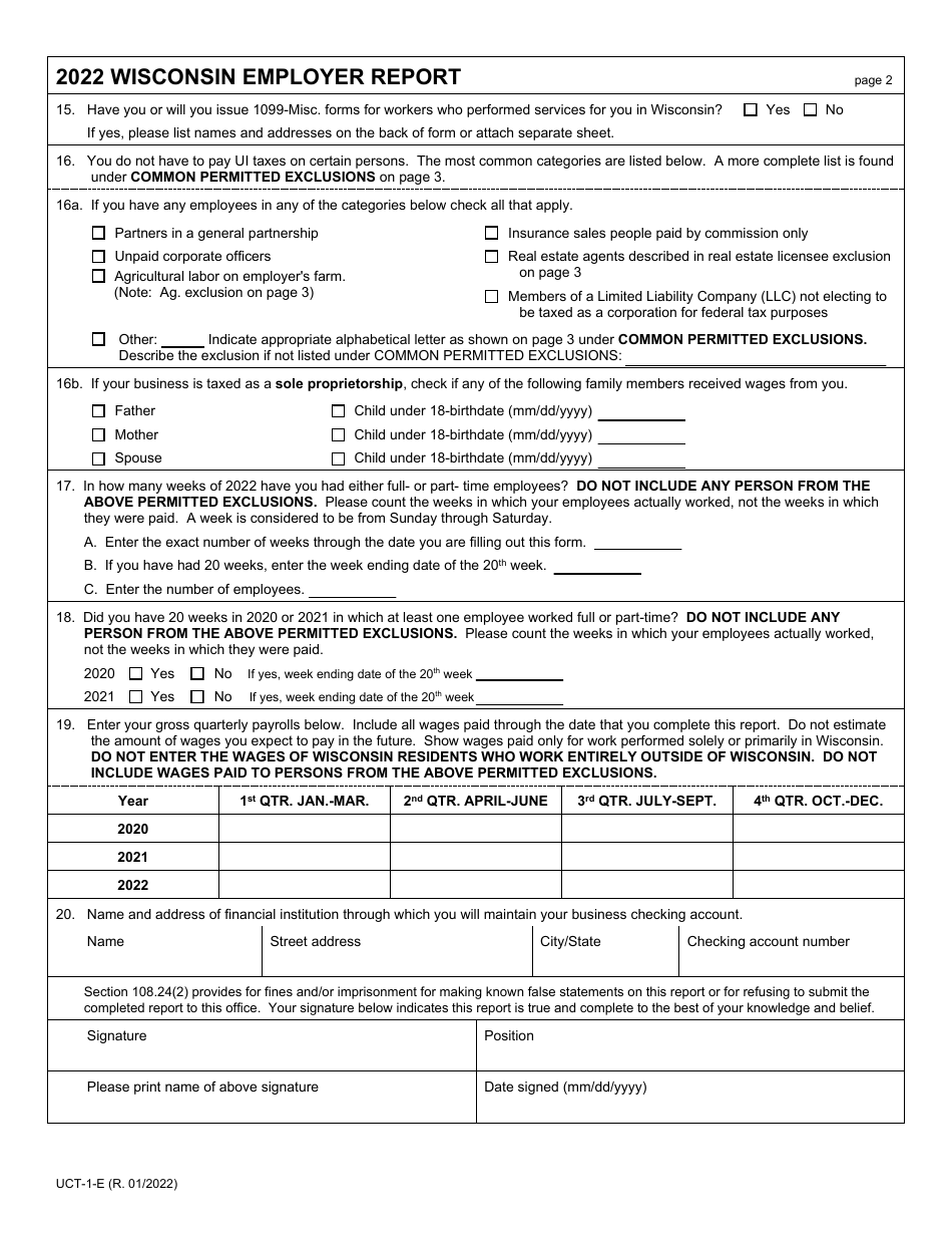 Form UCT-1-E Wisconsin Employer Report - Wisconsin, Page 2