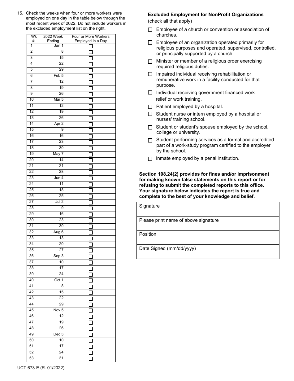 Form UCT-673-E Nonprofit Organization Employers Report - Wisconsin, Page 2