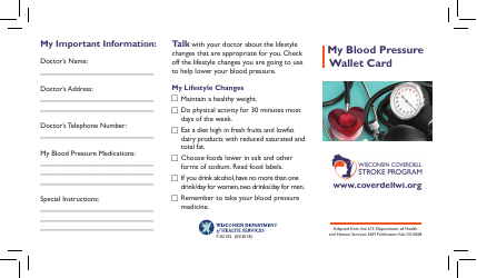 Form P-02102 My Blood Pressure Wallet Card - Wisconsin