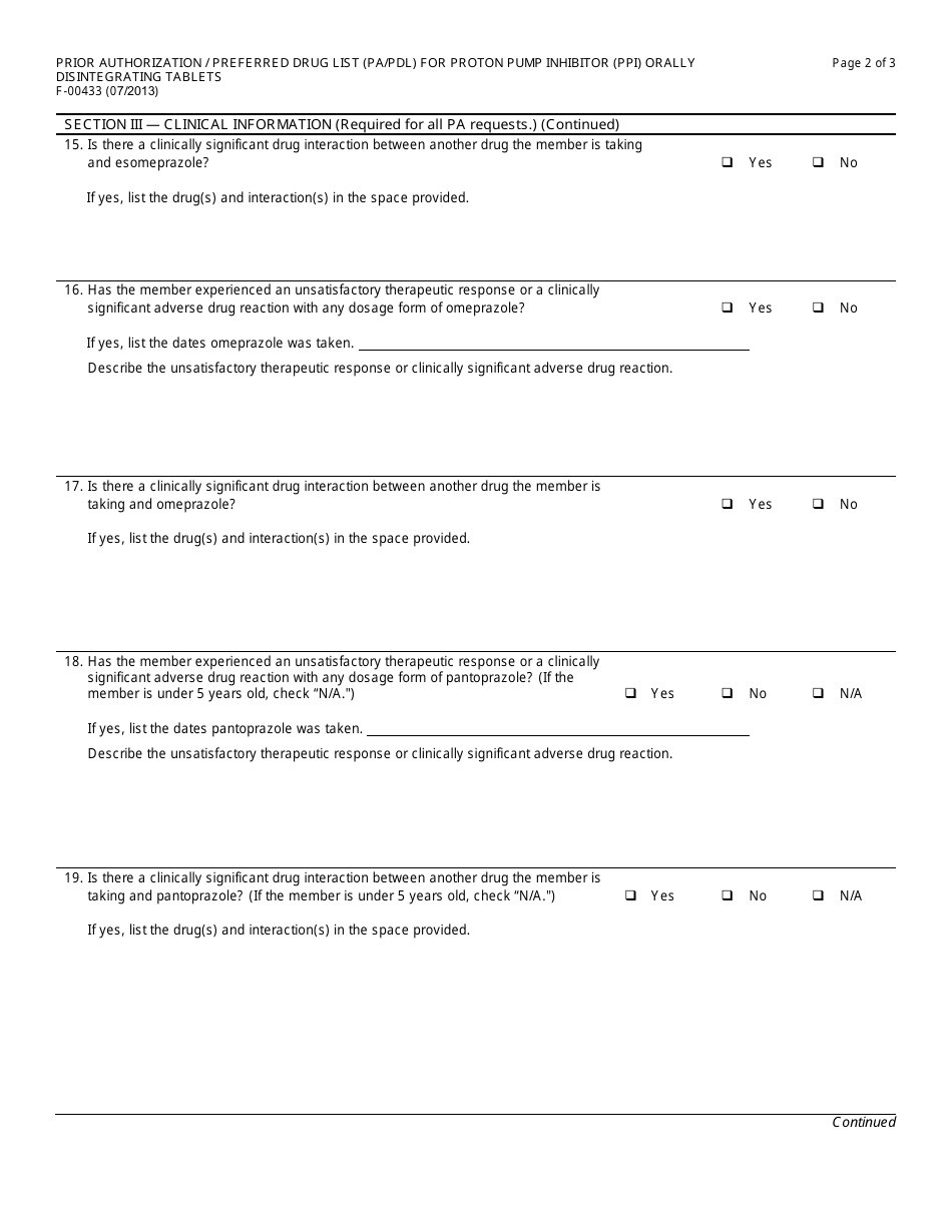 Form F-00433 Prior Authorization / Preferred Drug List (Pa / Pdl) for Proton Pump Inhibitor (Ppi) Orally Disintegrating Tablets - Wisconsin, Page 2